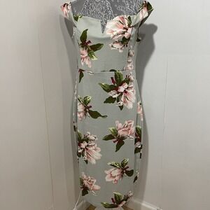 AX Paris Dress womens 14 Off The Shoulder Green‎ Floral Party Festival Coquette